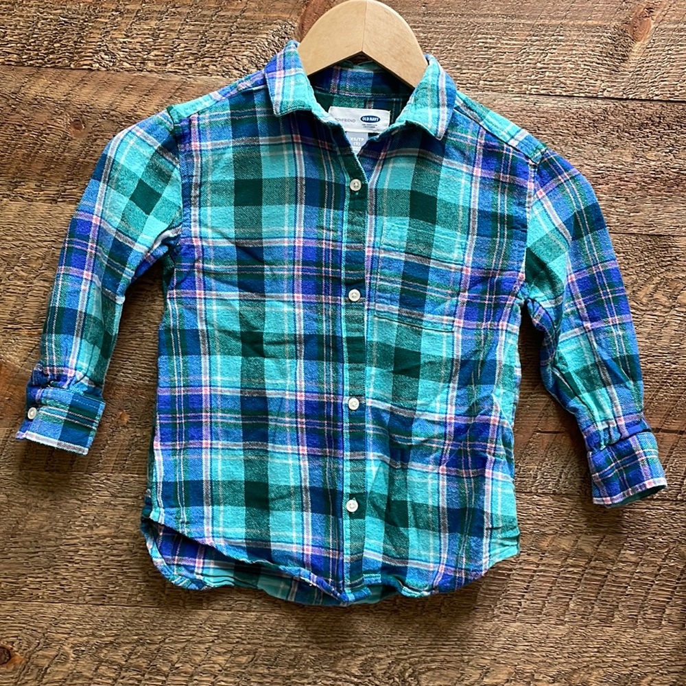 Old Navy Girls’ Boyfriend Plaid Flannel Button Down Shirt Size XS (5)